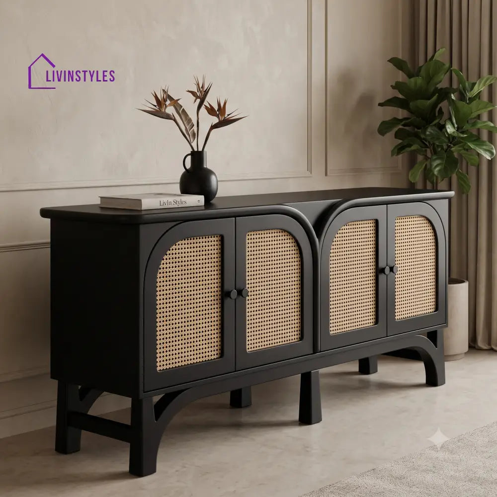 Dakshana Solid Wood Sideboard and Cabinet in Black Finish