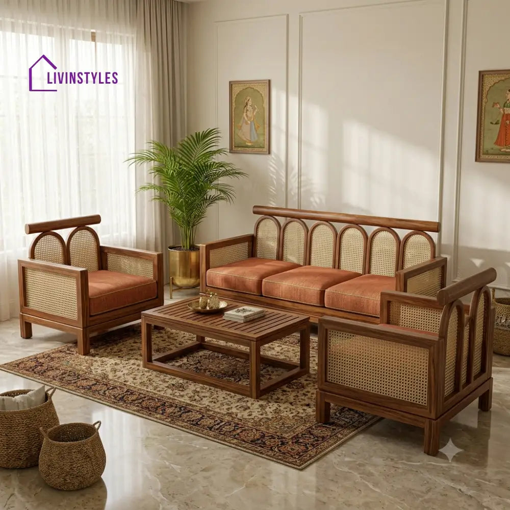Dakshana Wooden Sofa Set | 3 + 1 + 1 Sheesham Wood Sofa Set for Living Room