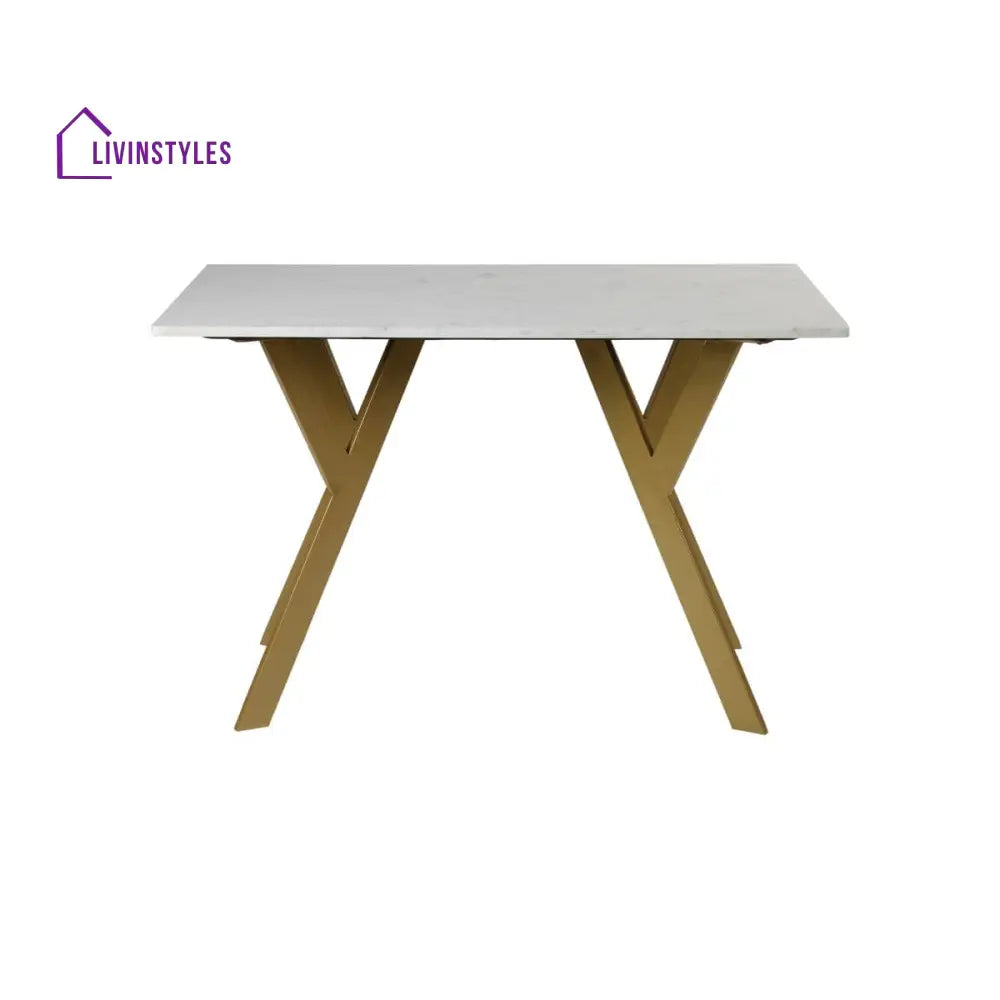 Dalen 4 Seater Marble Dining Table In Gold Finish