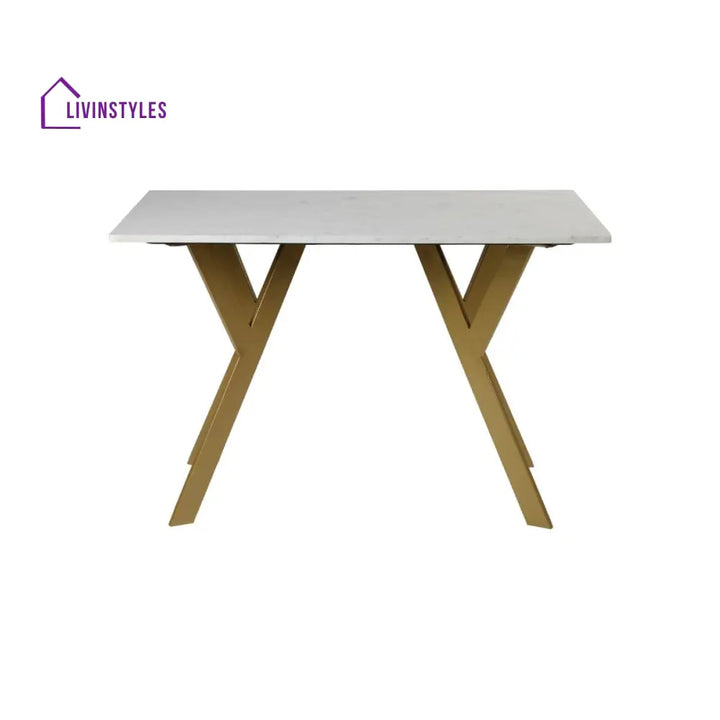 Dalen 4 Seater Marble Dining Table In Gold Finish