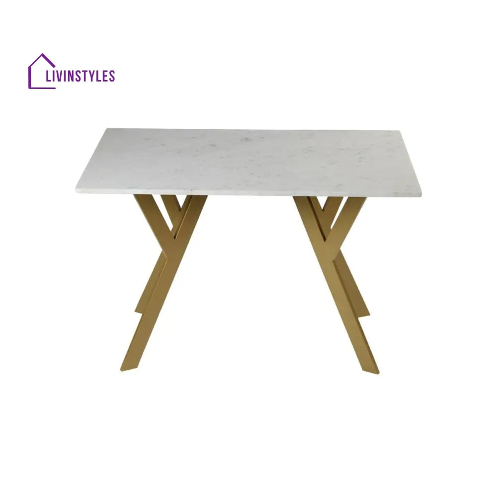 Dalen 4 Seater Marble Dining Table In Gold Finish
