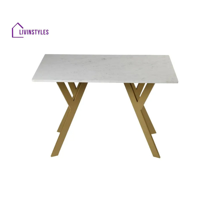 Dalen 4 Seater Marble Dining Table In Gold Finish