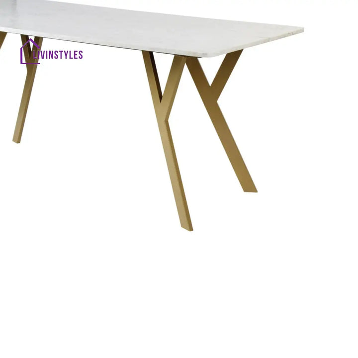Dalen 6 Seater Marble Dining Table In Gold Finish