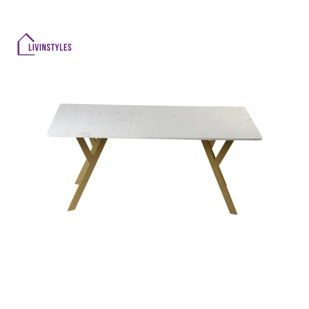 Dalen 6 Seater Marble Dining Table In Gold Finish