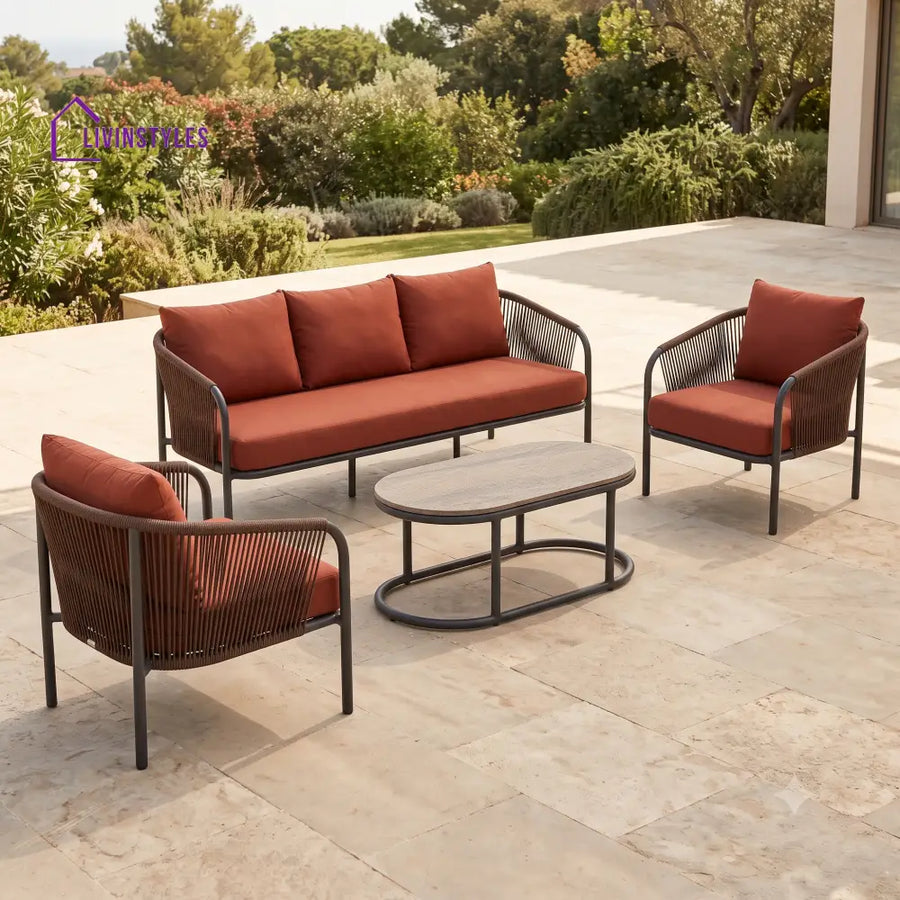 Damian Premium MS Frame with Powder Coated Outdoor Sofa Set with Weather Proof Fabric