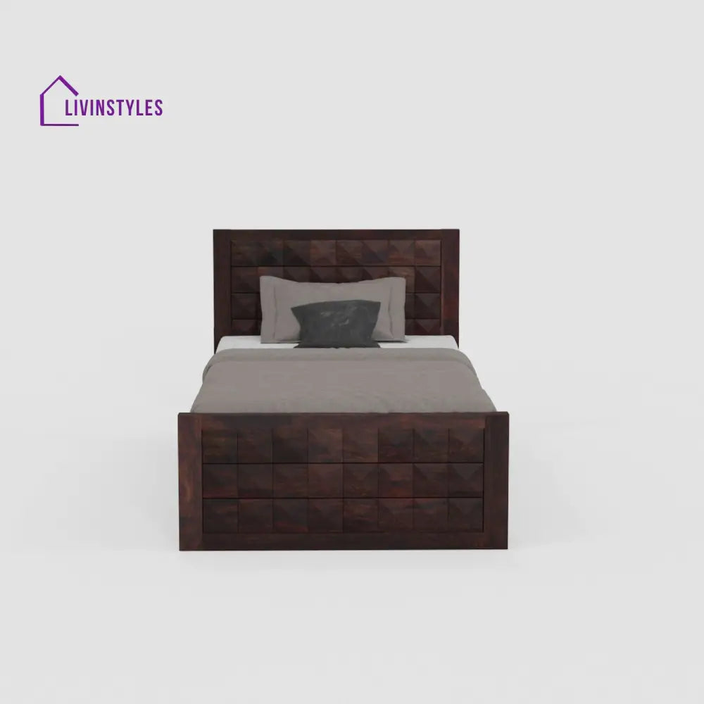 Damiana Solid Sheesham Wood Single Bed With One Drawer (Walnut Finish) Bed