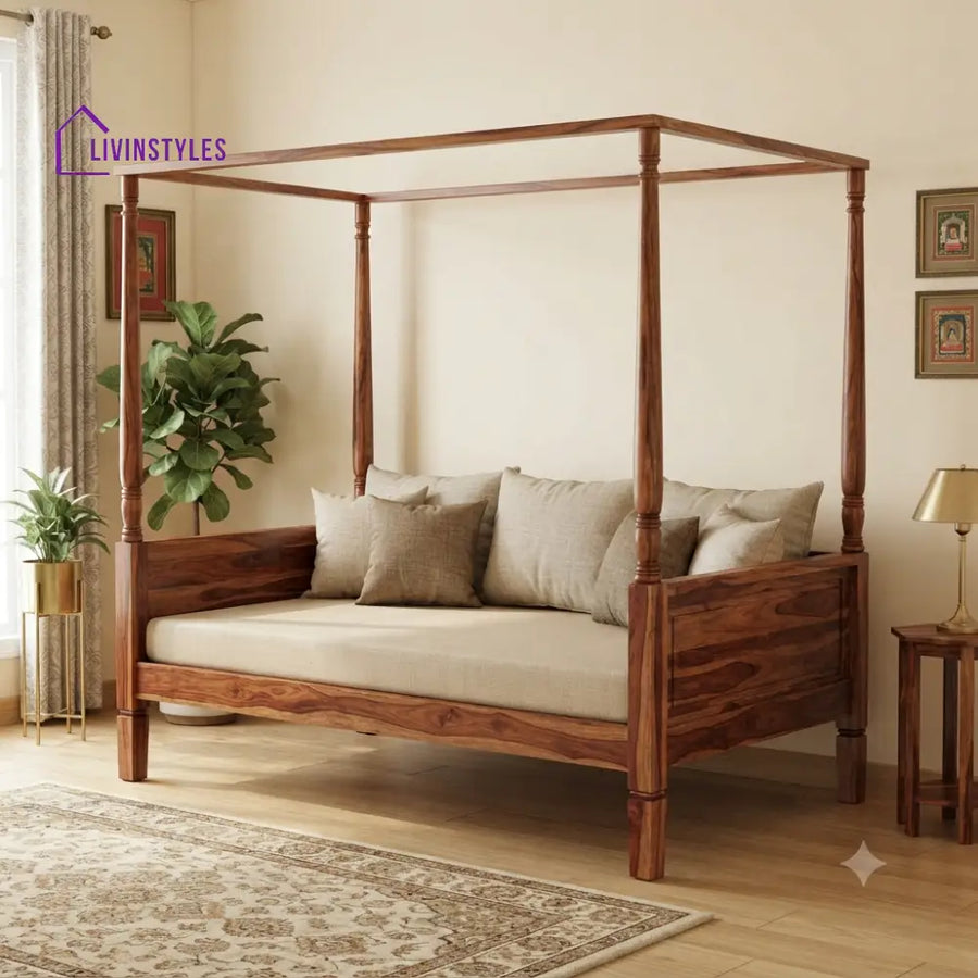 Damien Wooden Divan Bed for Living Room | Solid Sheesham Wood