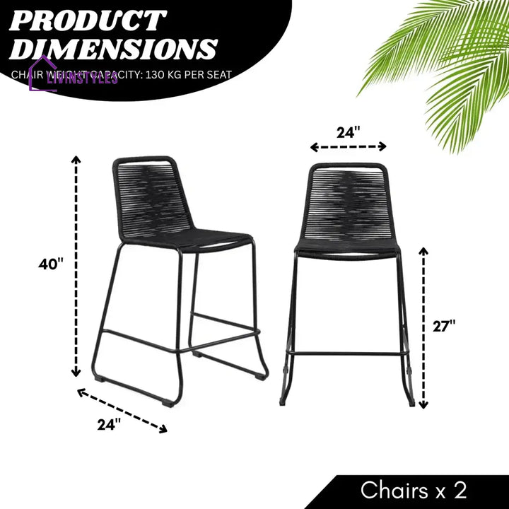 Damini 2-Piece Outdoor Rope Bar Chairs – Stylish Comfort Built to Last - Bar Chairs