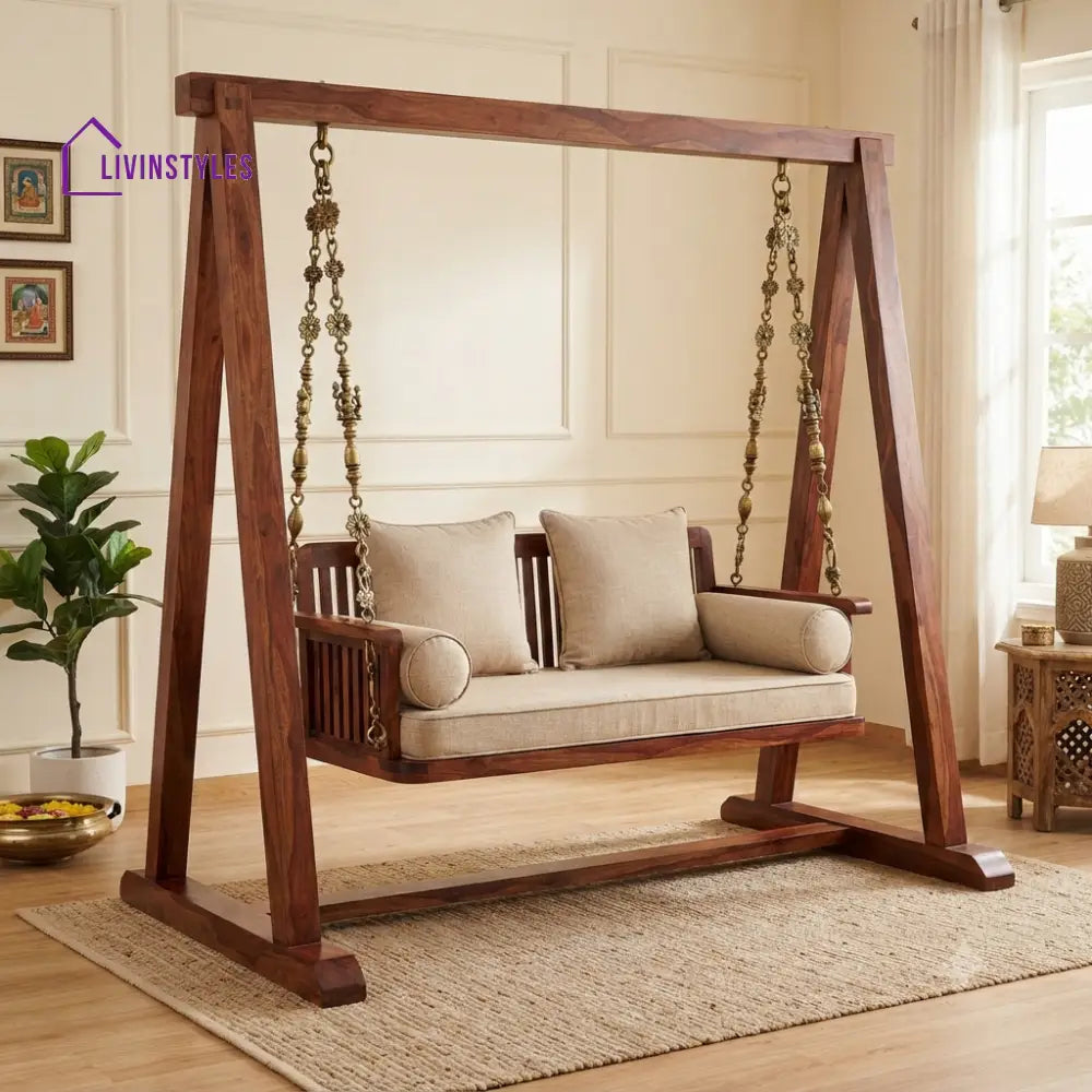 Daniel 2 Seater Wooden Swing for Home | Wooden Jhula for home