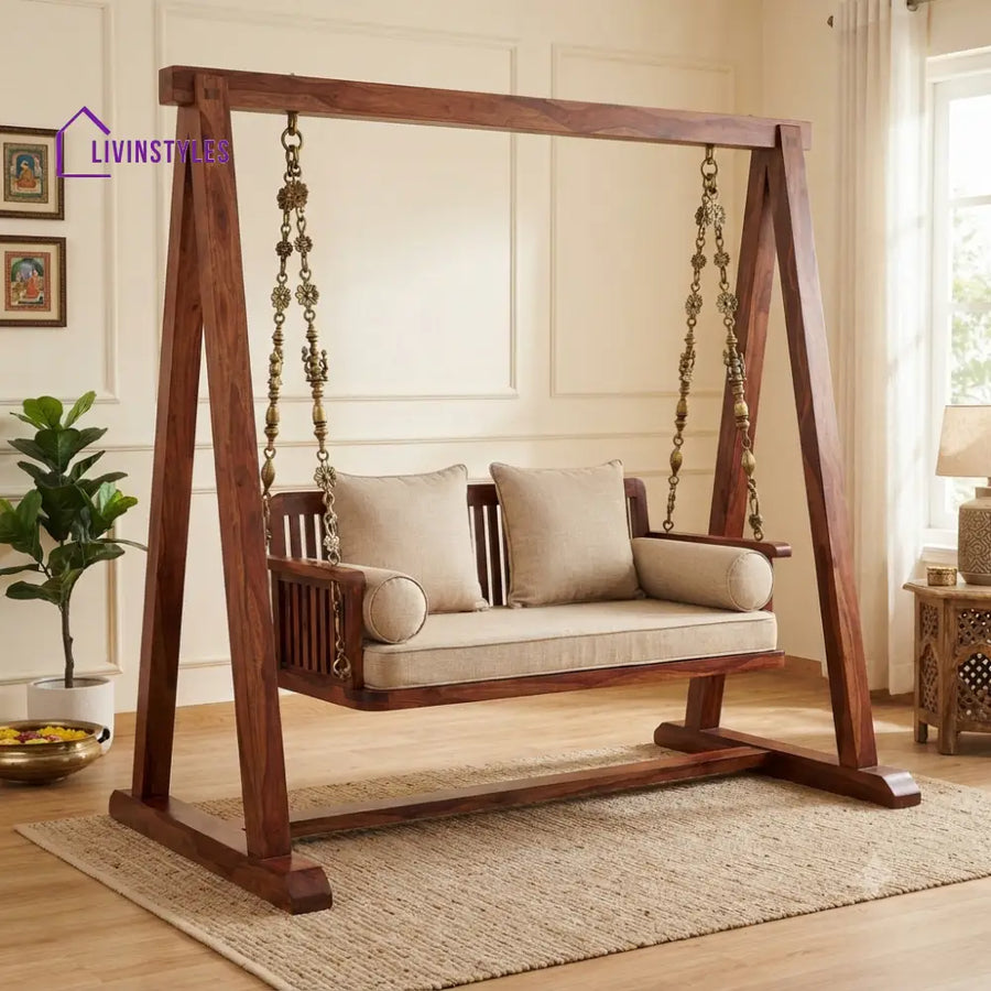 Daniel 2 Seater Wooden Swing for Home | Wooden Jhula for home