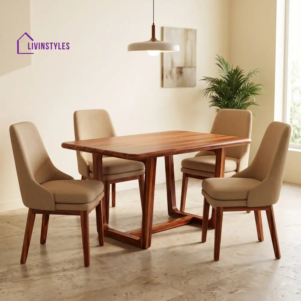Daniel Premium Solid Wood 4 Seater Dining Table Set