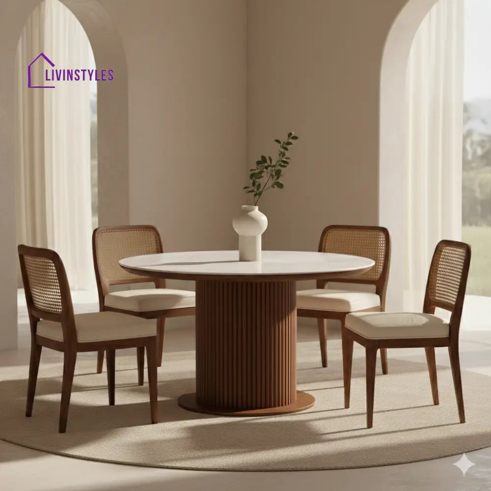 Daniel Round Solid Sheesham Wood Dining Table Set | Roud 4 Seater Dining Table Set