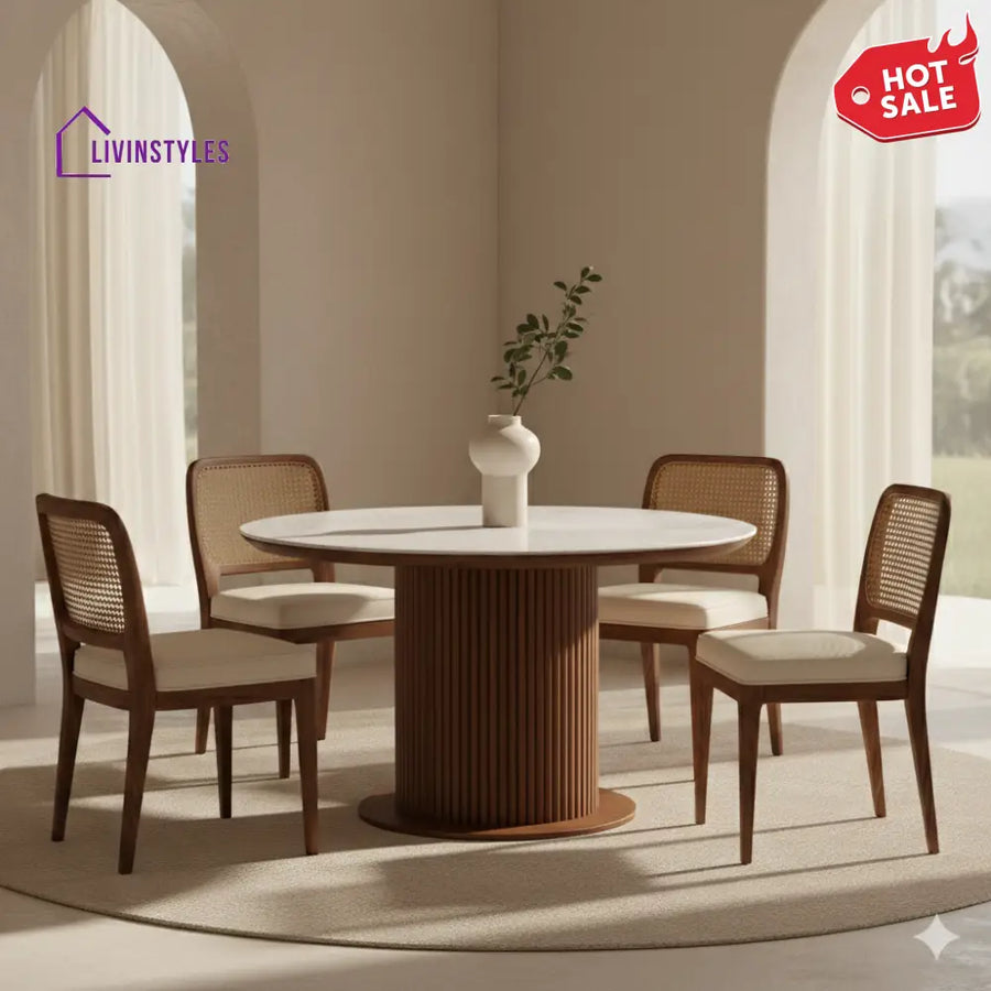Daniel Round Solid Sheesham Wood Dining Table Set | Roud 4 Seater Dining Table Set