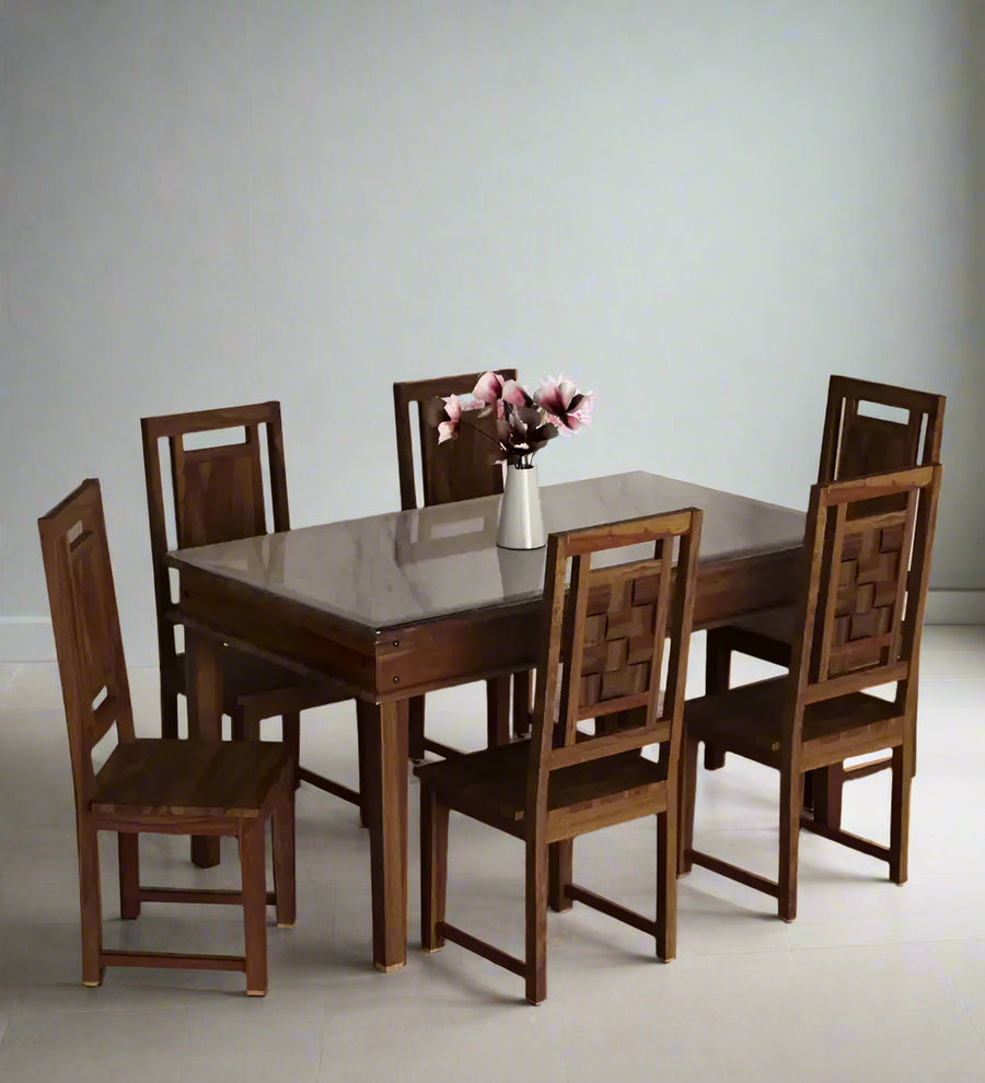 Niware Sheesham Wood 6 Seater Dining Table Sets with chair cushion Teak Kitchen & Dining Furniture Sets