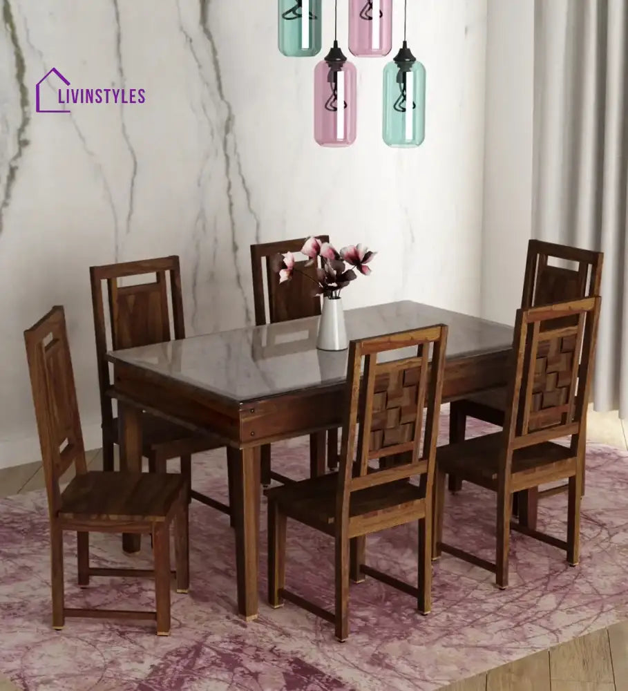 Niware Sheesham Wood 6 Seater Dining Table Sets with chair cushion Teak Kitchen & Dining Furniture Sets