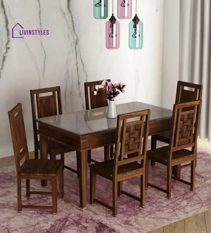 Niware Sheesham Wood 6 Seater Dining Table Sets with chair cushion Teak Kitchen & Dining Furniture Sets