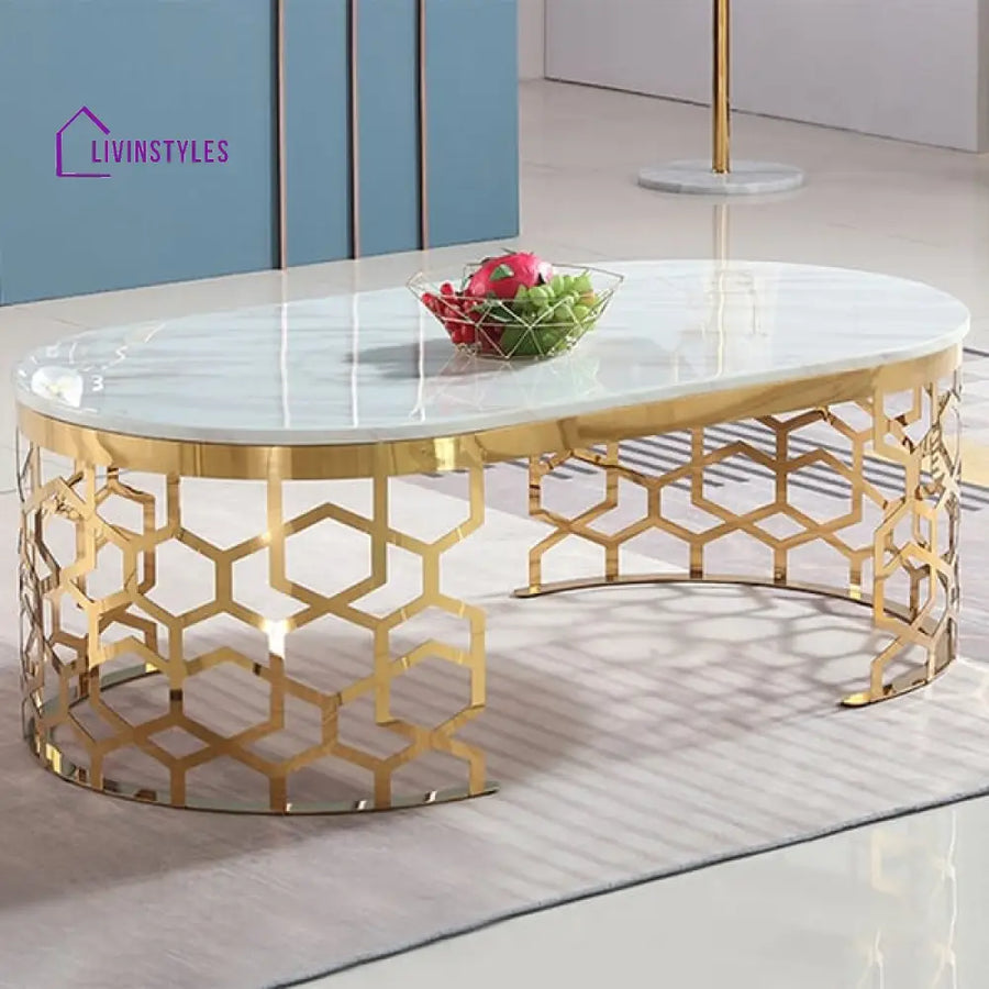 Daniel Stainless Steel With Pvd Coated And Marble Top Coffee Table