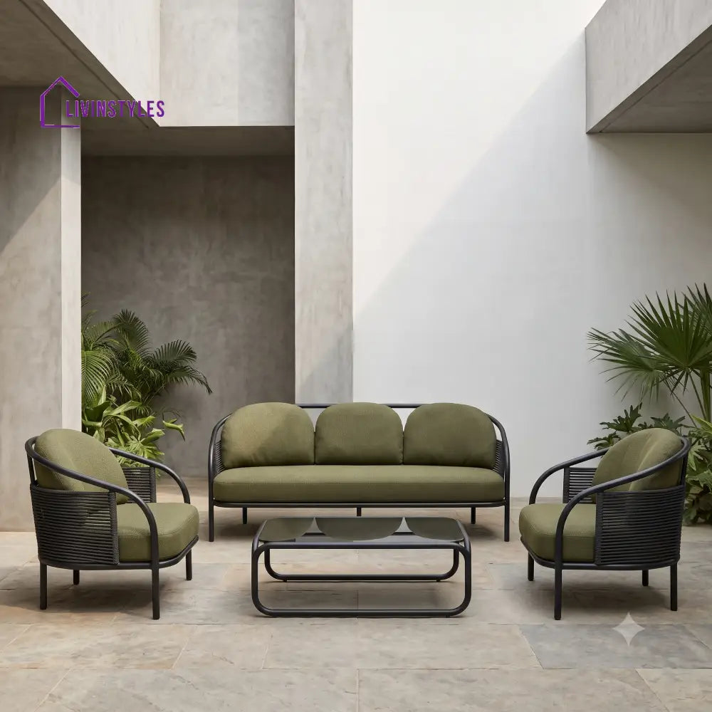Daphnee Metal Frame Outdoor Sofa Set 3 Seater Rope Weave and Coffee Table