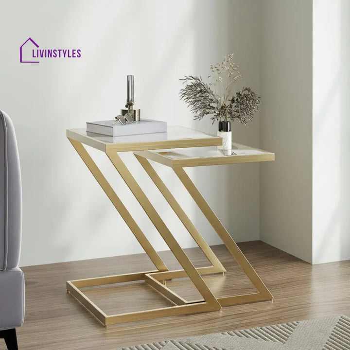 Daria Glass Nesting Table In Gold Finish (Set Of 2)