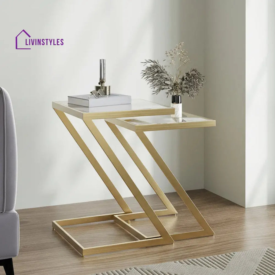 Daria Glass Nesting Table In Gold Finish (Set Of 2)