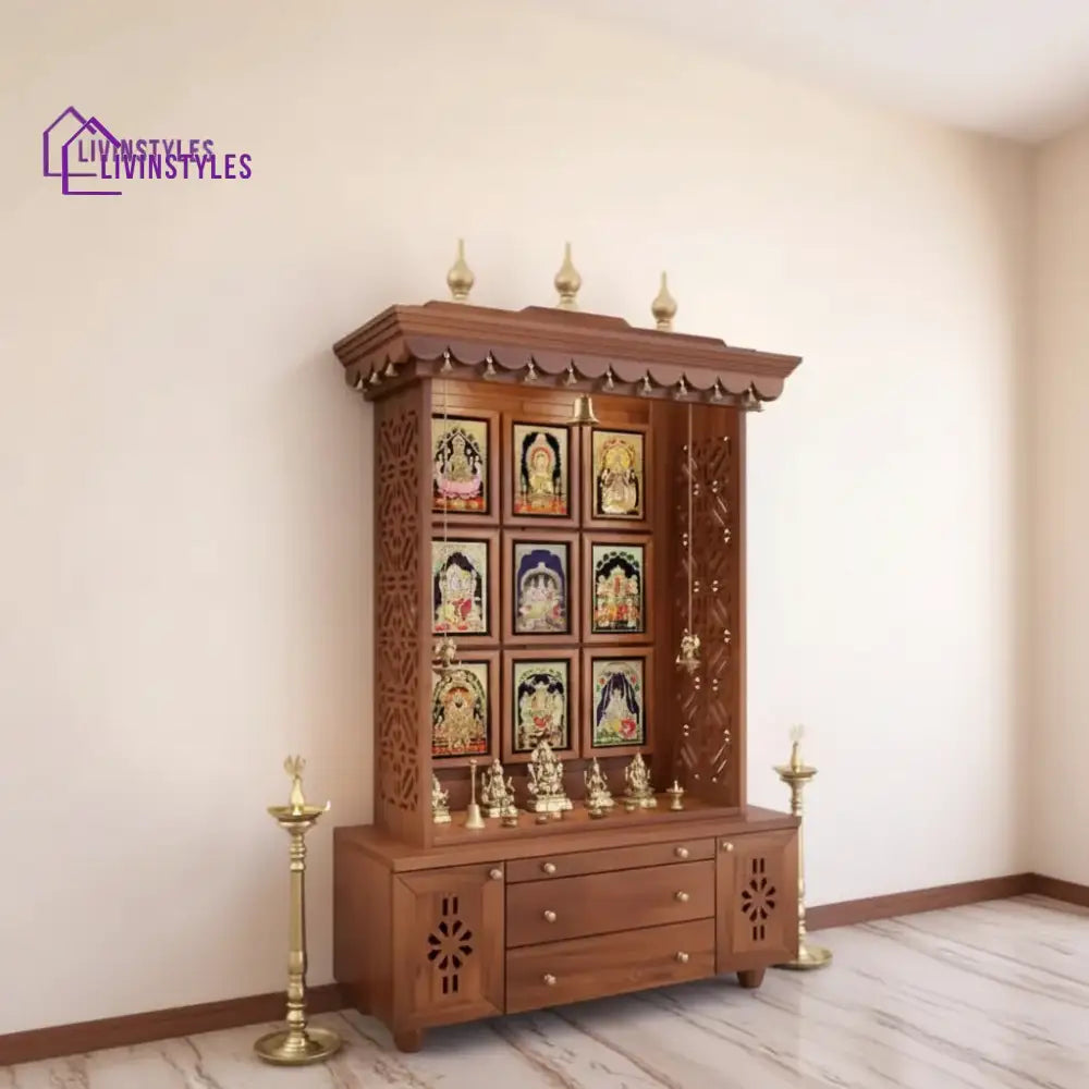 Daria Large Wooden Pooja Mandir for Home | Handcrafted Home Temple