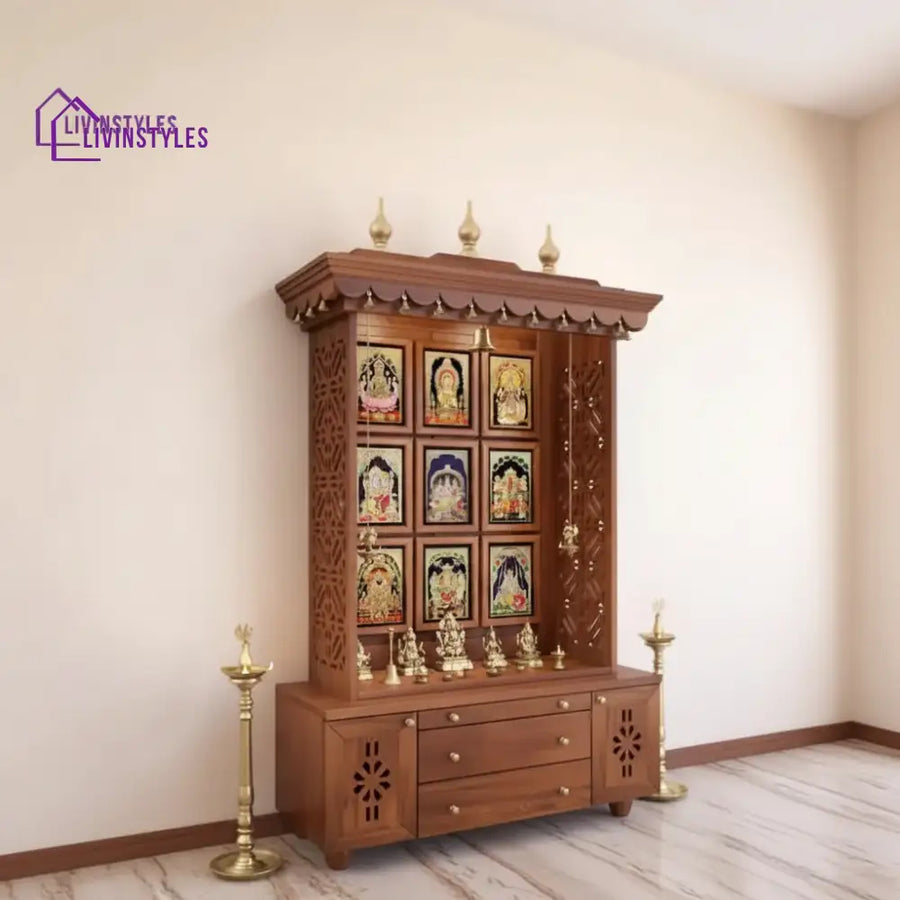 Daria Large Wooden Pooja Mandir for Home | Handcrafted Home Temple
