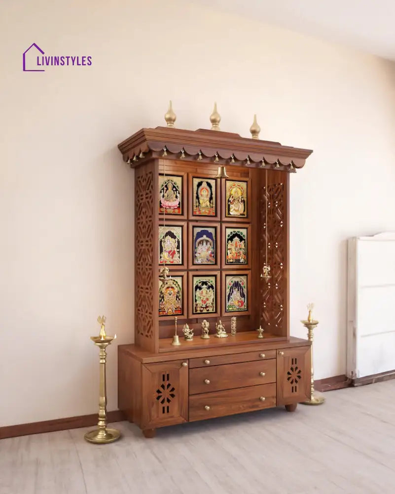 Daria Large Wooden Pooja Mandir for Home | Handcrafted Home Temple