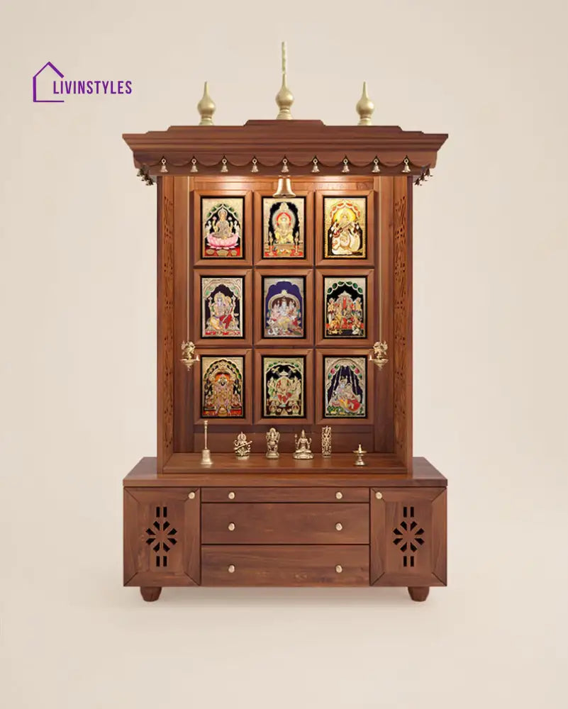 Daria Large Wooden Pooja Mandir for Home | Handcrafted Home Temple