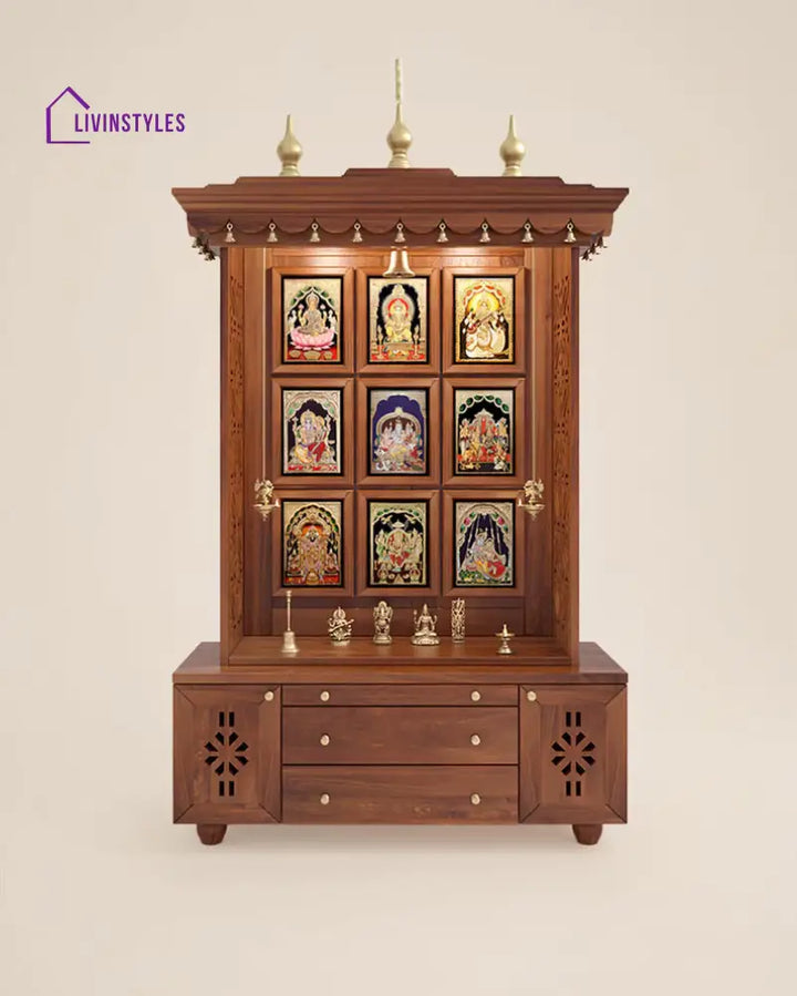Daria Large Wooden Pooja Mandir for Home | Handcrafted Home Temple