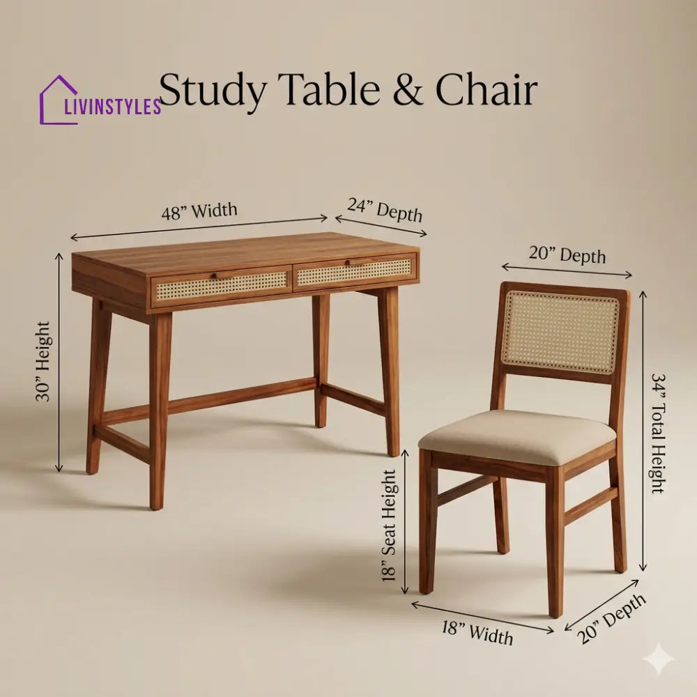 Daria Sheesham Wood Study Table and Chair Set for Students | Kids | Adults