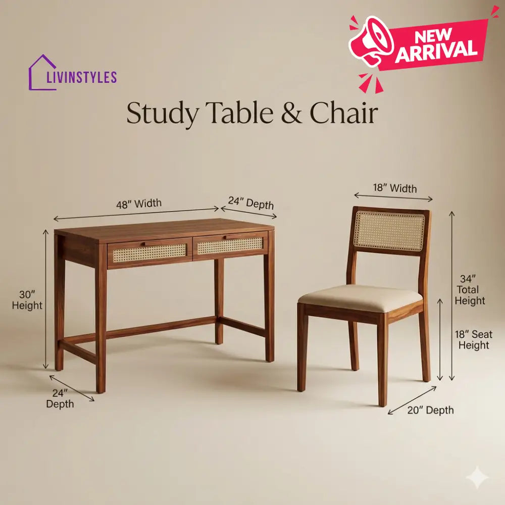 Daria Sheesham Wood Study Table and Chair Set for Students | Kids | Adults