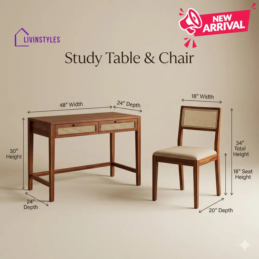 Daria Sheesham Wood Study Table and Chair Set for Students | Kids | Adults