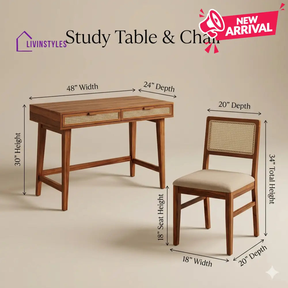 Daria Sheesham Wood Study Table and Chair Set for Students | Kids | Adults