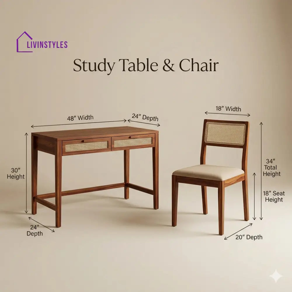 Daria Sheesham Wood Study Table and Chair Set for Students | Kids | Adults