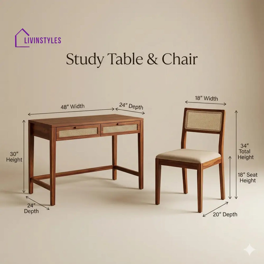 Daria Sheesham Wood Study Table and Chair Set for Students | Kids | Adults