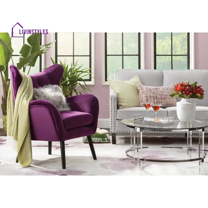 Darika Solid Wood and Fabric Arm Chair | Living Room Chair | Lounge Chair