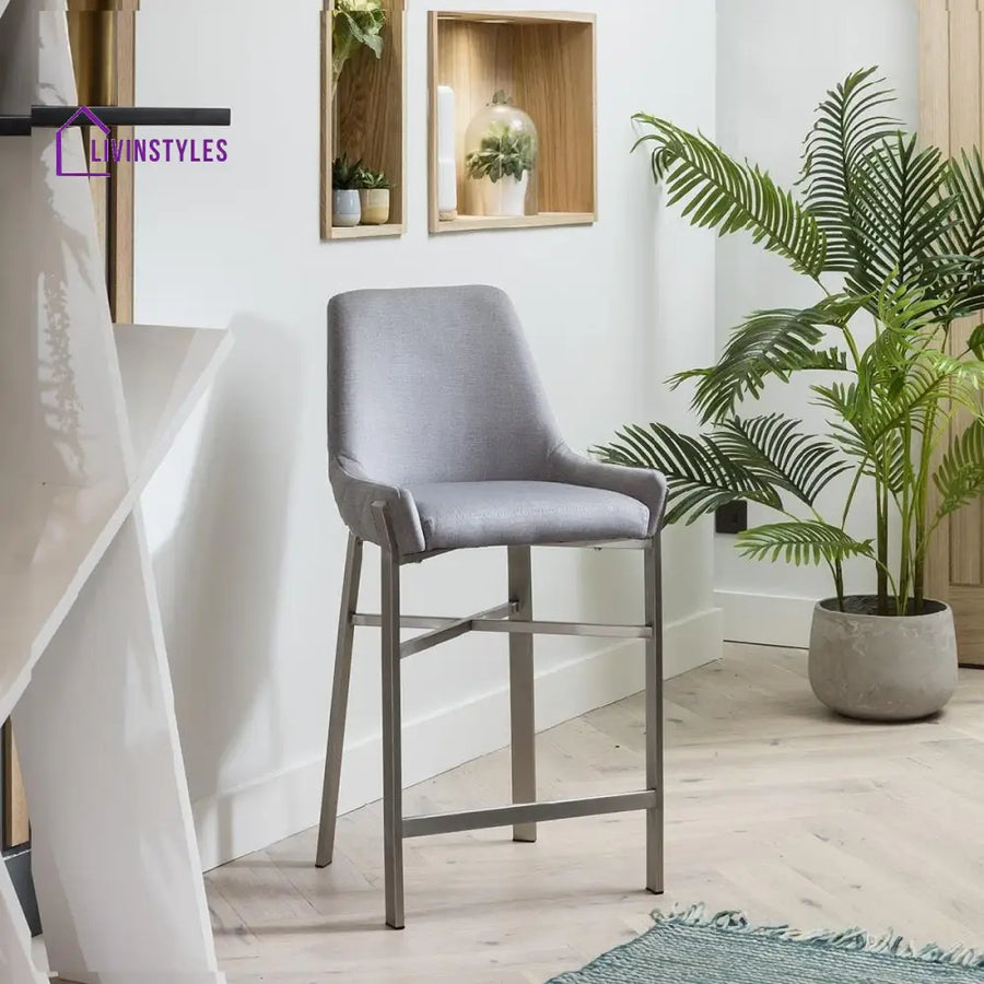 Darina Ultra-Modern Bar Stool Light Grey Brushed Kitchen / Bar Stools