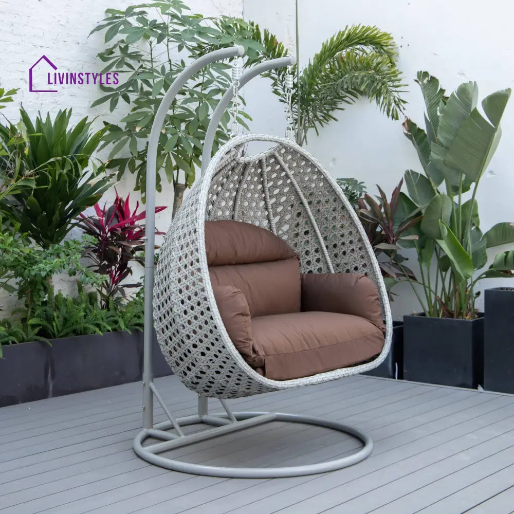 Dario Double Seater Hanging Swing With Stand For Balcony Garden Swing (Silver) - Brown - Swings