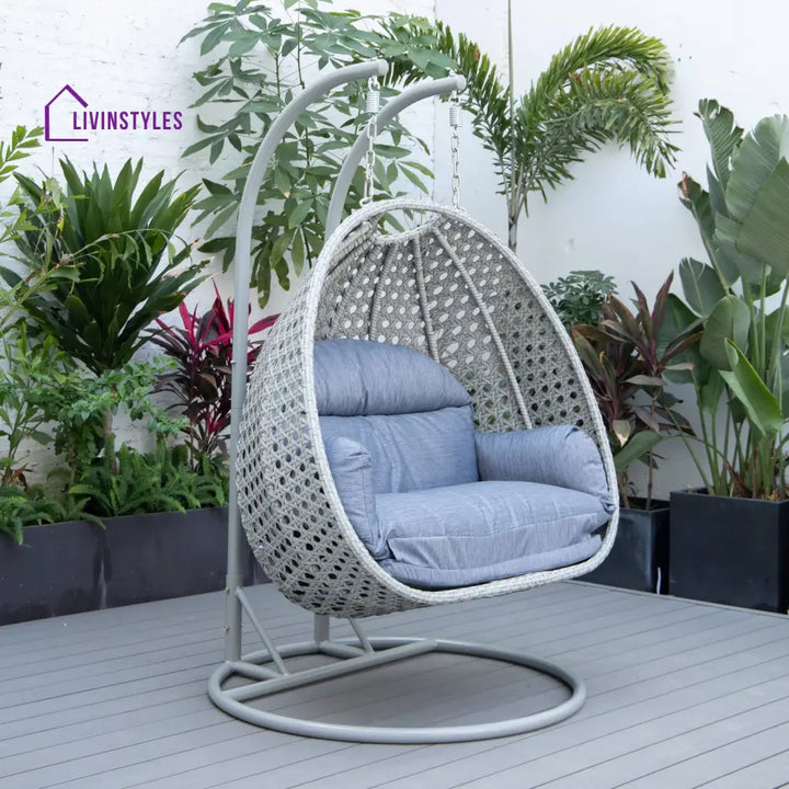 Dario Double Seater Hanging Swing With Stand For Balcony Garden Swing (Silver) - Charcoal - Swings