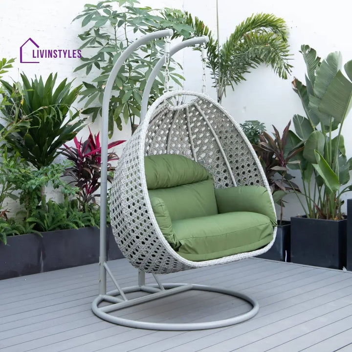 Dario Double Seater Hanging Swing With Stand For Balcony Garden Swing (Silver) - Dark Green - Swings