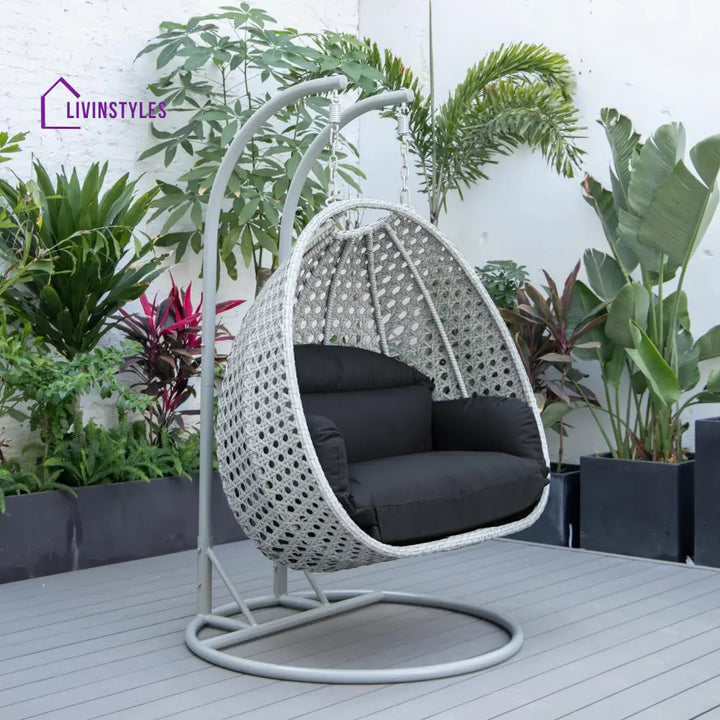 Dario Double Seater Hanging Swing With Stand For Balcony Garden Swing (Silver) - Dark Grey - Swings