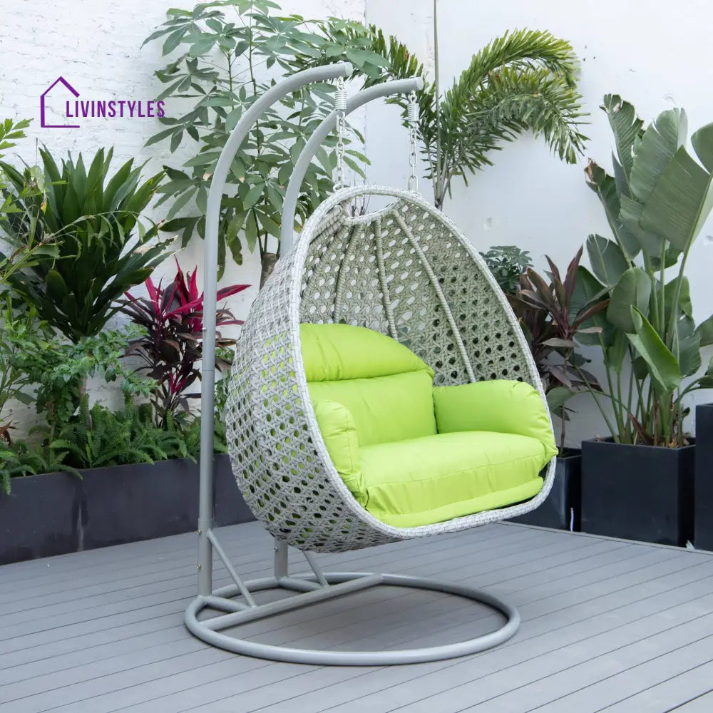 Dario Double Seater Hanging Swing With Stand For Balcony Garden Swing (Silver) - Light Green - Swings