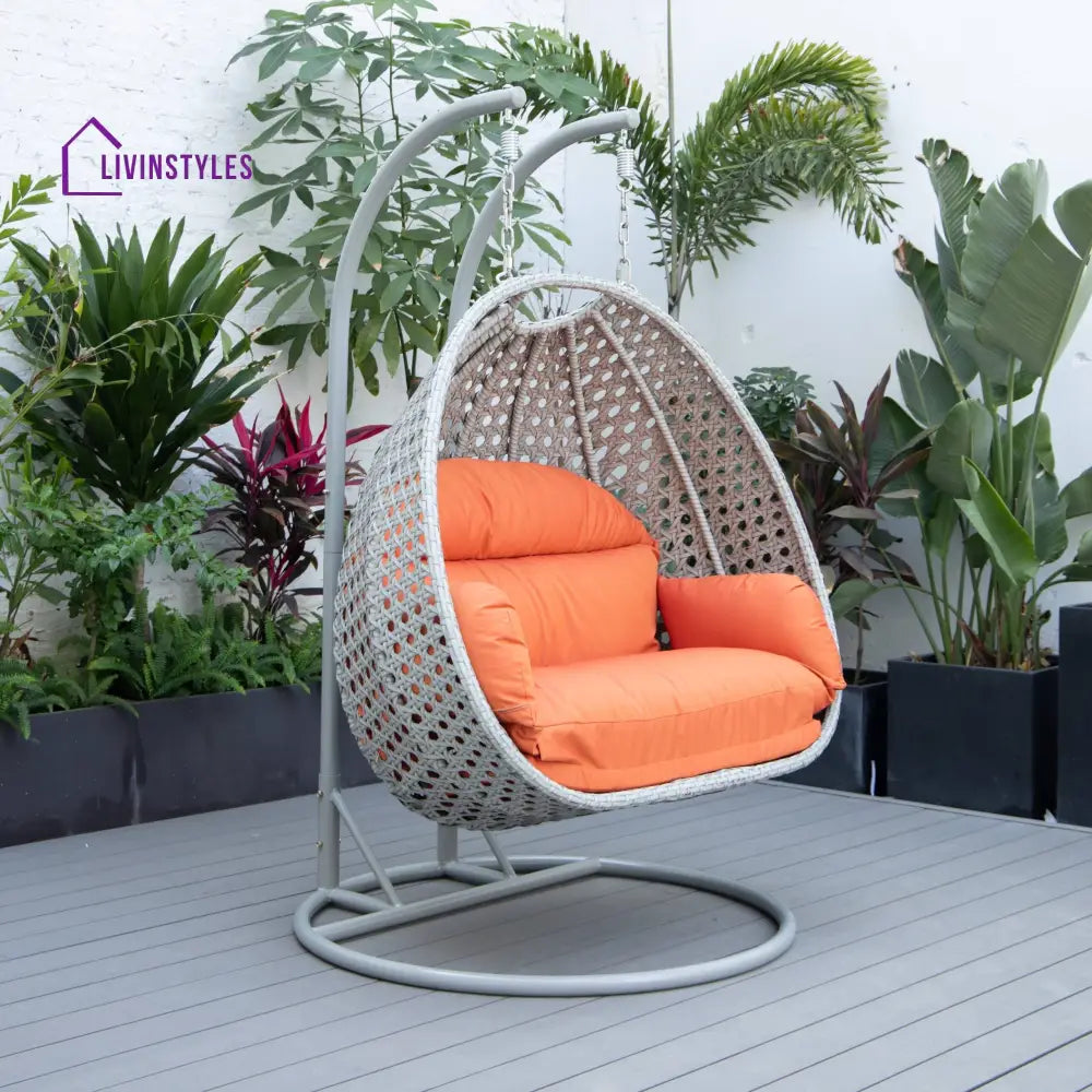 Dario Double Seater Hanging Swing With Stand For Balcony Garden Swing (Silver) - Orange - Swings