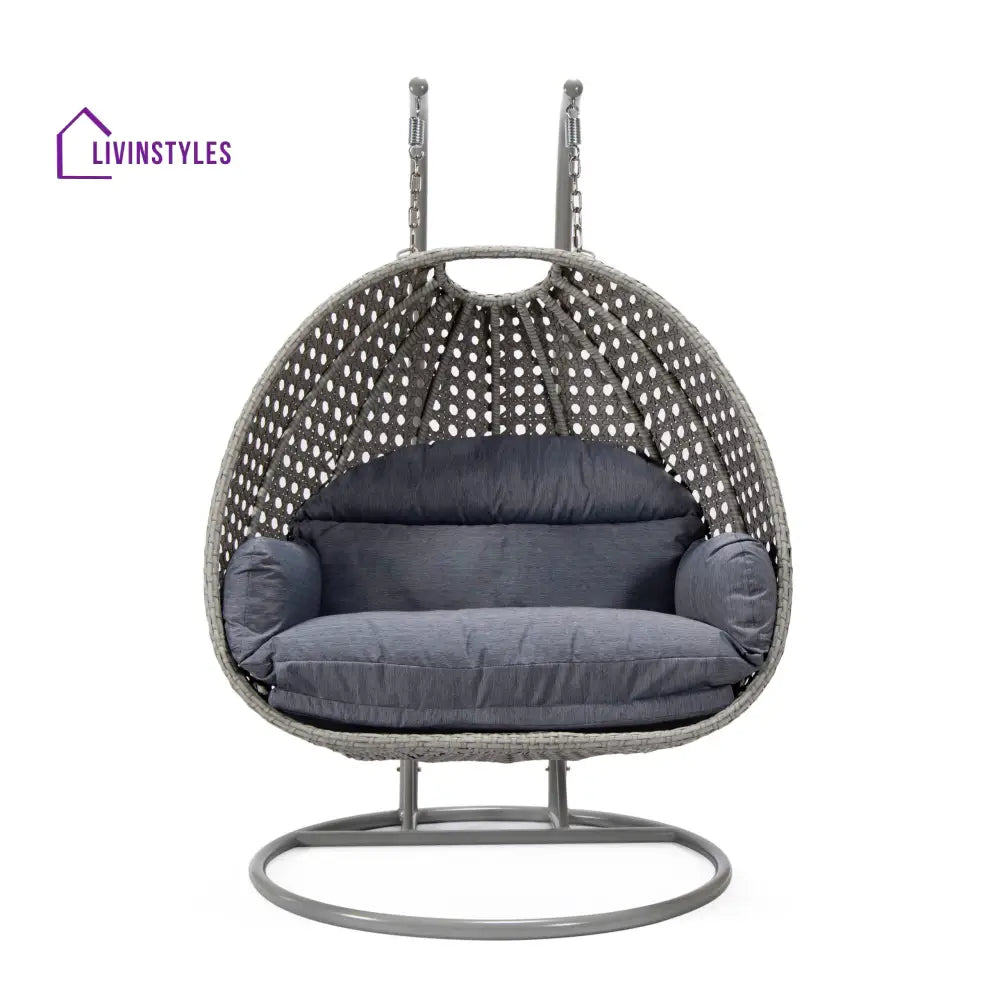 Dario Double Seater Hanging Swing With Stand For Balcony Garden Swing (Silver) - Swings