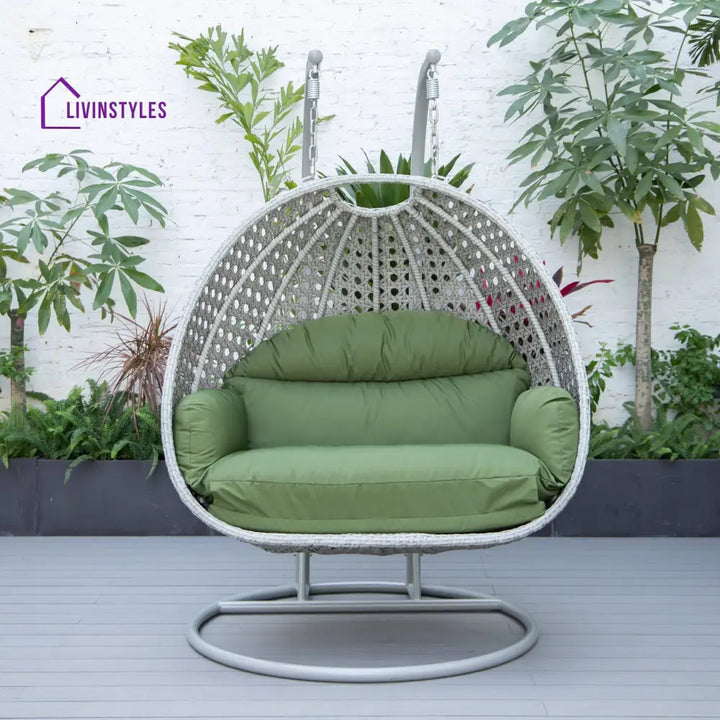 Dario Double Seater Hanging Swing With Stand For Balcony Garden Swing (Silver) - Swings