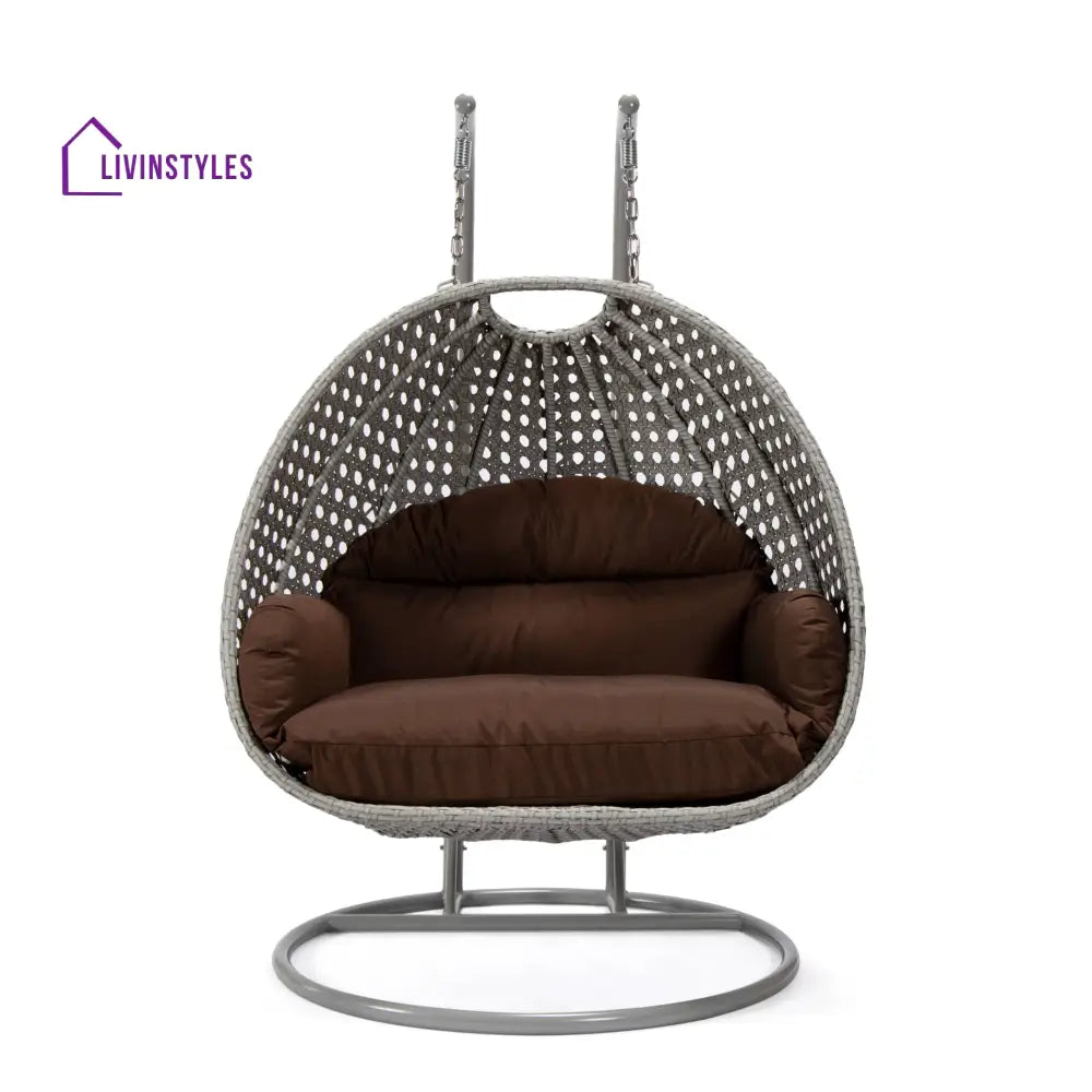 Dario Double Seater Hanging Swing With Stand For Balcony Garden Swing (Silver) - Swings