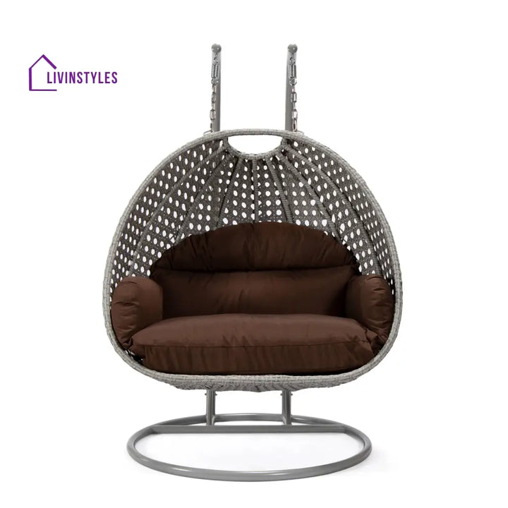 Dario Double Seater Hanging Swing With Stand For Balcony Garden Swing (Silver) - Swings