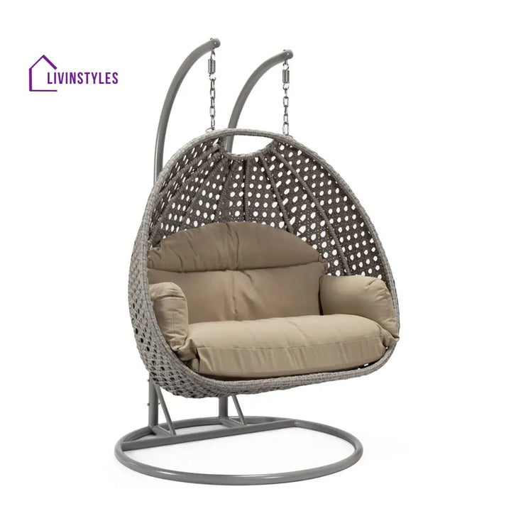 Dario Double Seater Hanging Swing With Stand For Balcony Garden Swing (Silver) - Swings