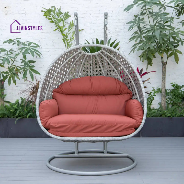 Dario Double Seater Hanging Swing With Stand For Balcony Garden Swing (Silver) - Swings