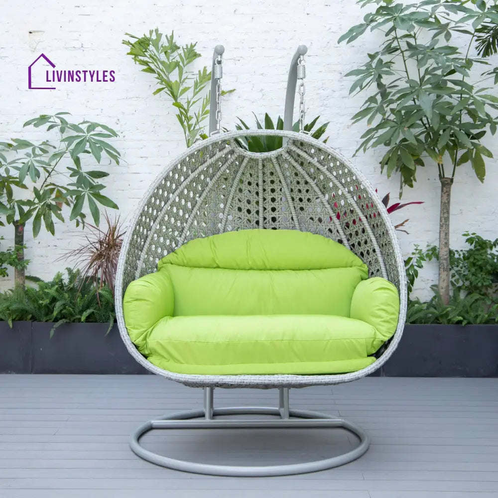 Dario Double Seater Hanging Swing With Stand For Balcony Garden Swing (Silver) - Swings